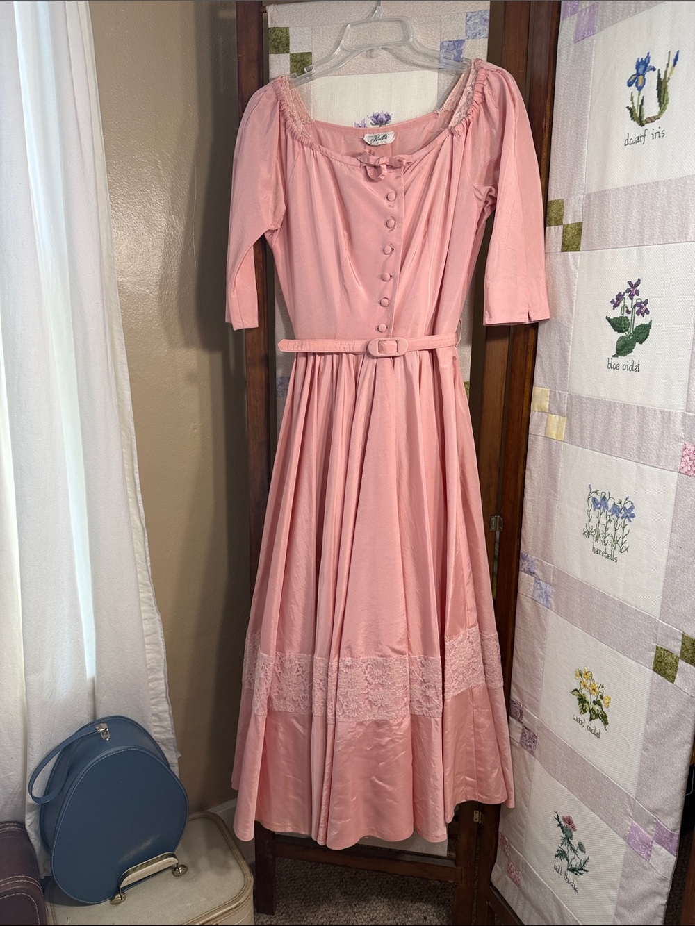 Vintage 1950s Suzy Perette Blush Pink Faille Formal Dress XS 24” Waist Full